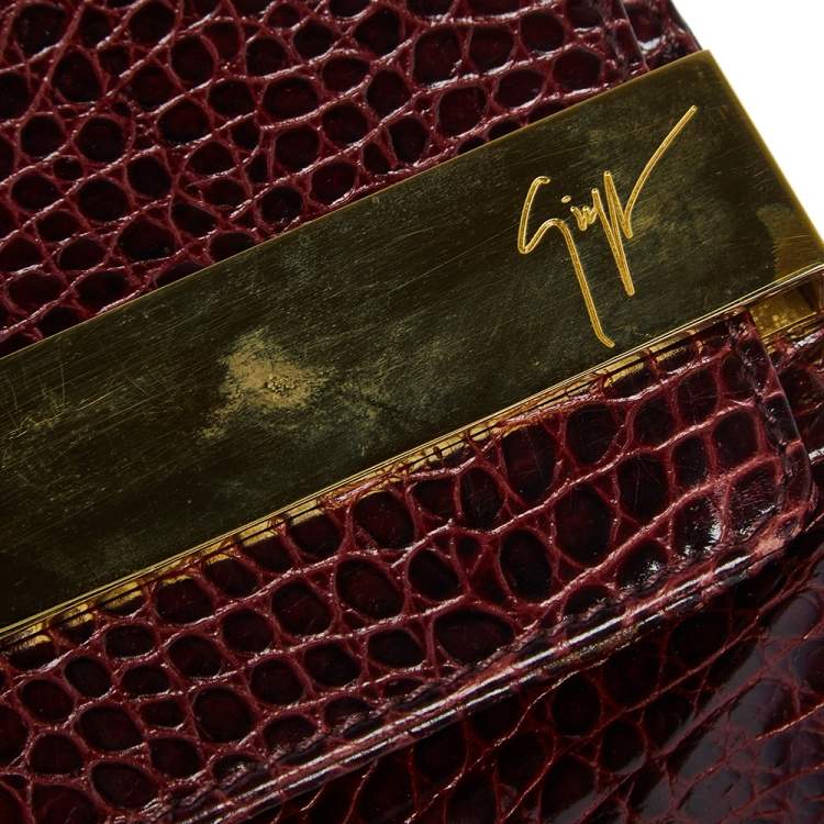 Pre Owned Giuseppe Zanotti Burgundy Croc Embossed Leather Shoulder Bag