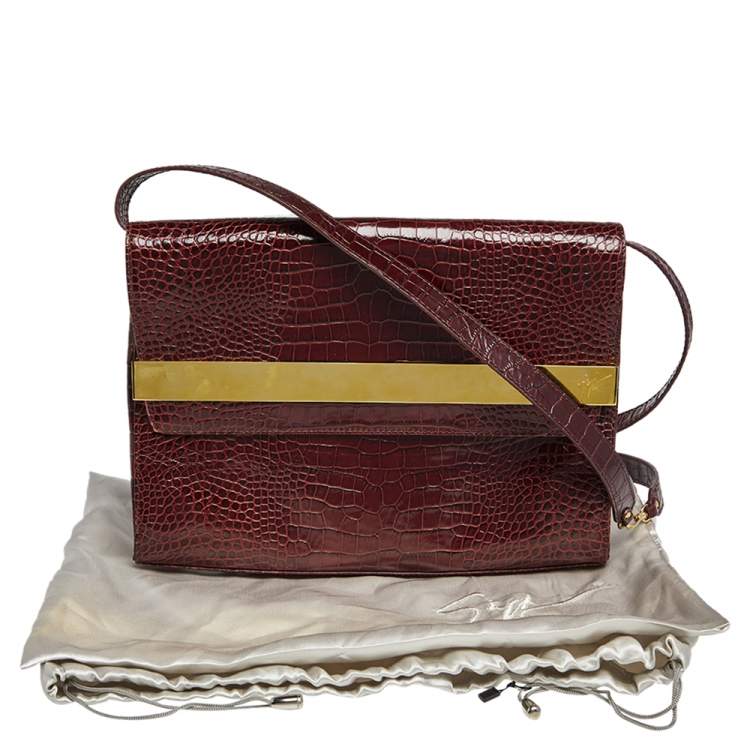 Pre Owned Giuseppe Zanotti Burgundy Croc Embossed Leather Shoulder Bag