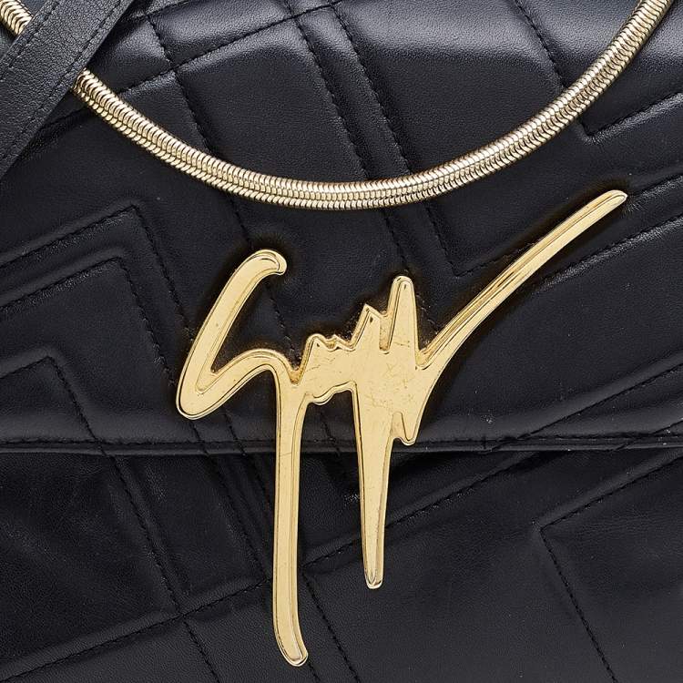 Pre Owned Giuseppe Zanotti Black Leather Logo Shoulder Bag