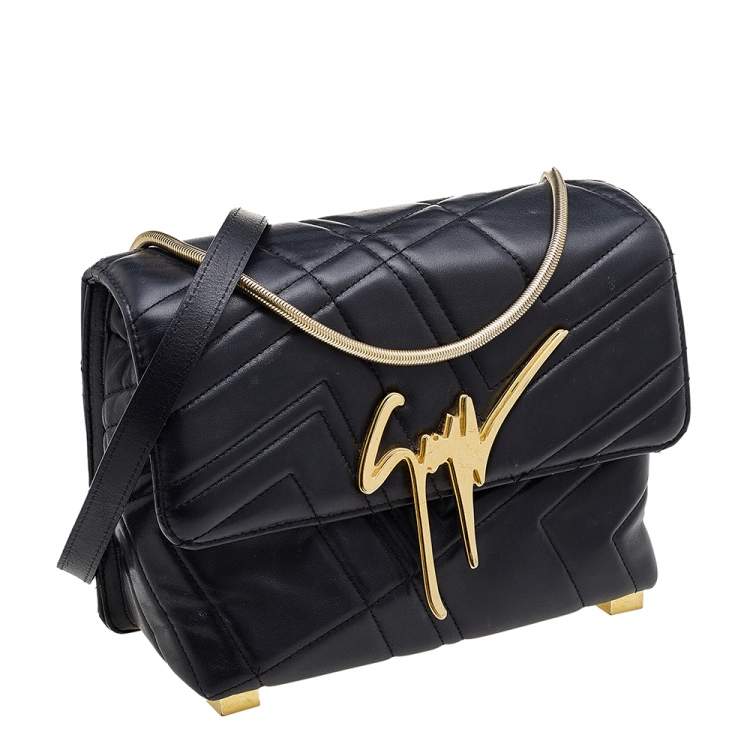 Pre Owned Giuseppe Zanotti Black Leather Logo Shoulder Bag
