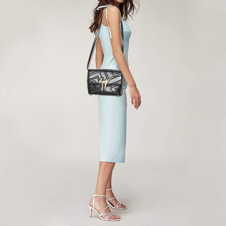Pre Owned Giuseppe Zanotti Black Leather Logo Shoulder Bag
