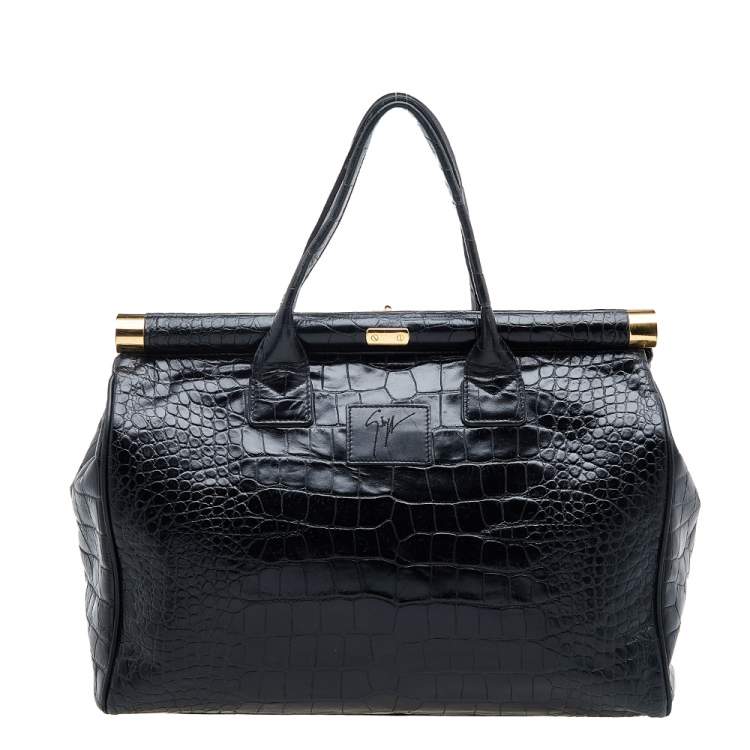 Pre Owned Giuseppe Zanotti Black Croc Embossed Leather Tote