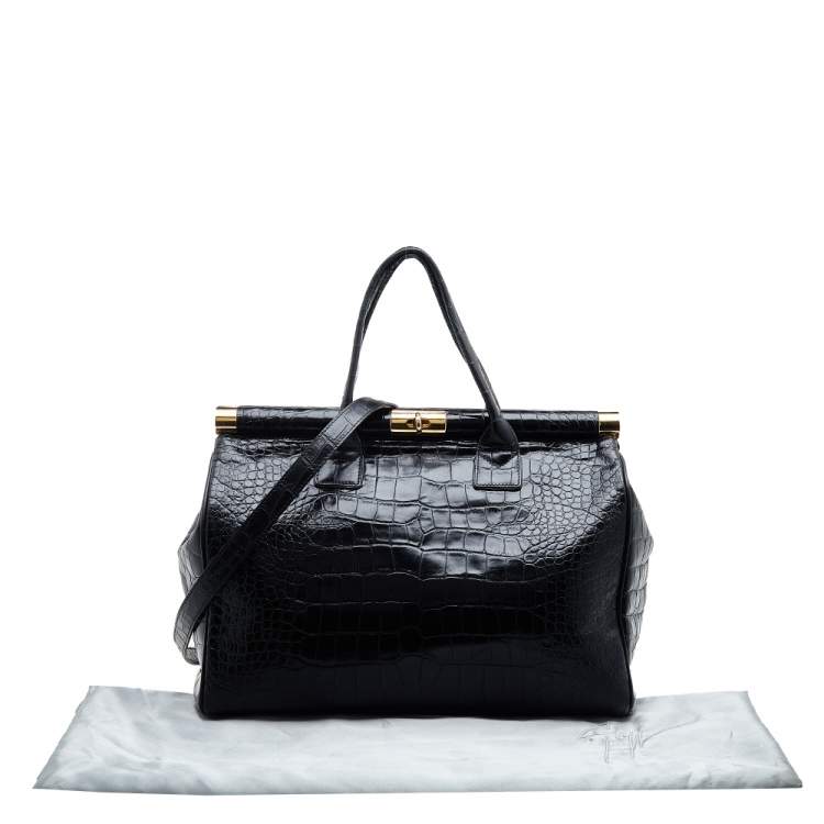 Pre Owned Giuseppe Zanotti Black Croc Embossed Leather Tote