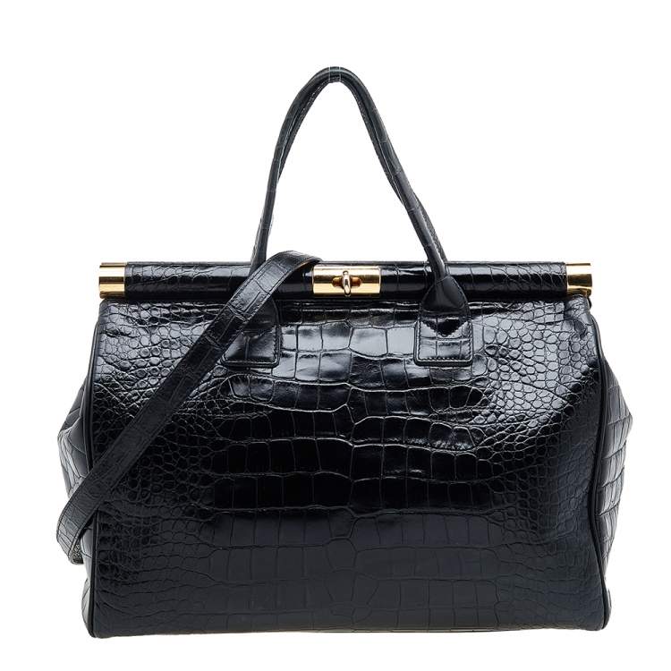 Pre Owned Giuseppe Zanotti Black Croc Embossed Leather Tote