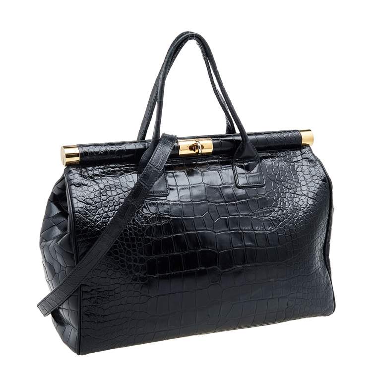 Pre Owned Giuseppe Zanotti Black Croc Embossed Leather Tote