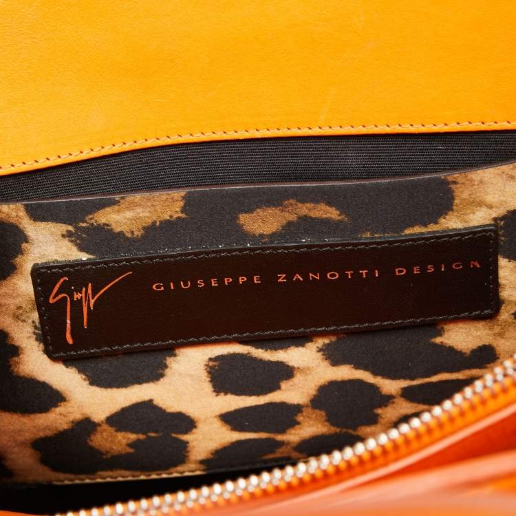 Pre Owned Giuseppe Zanotti Neon Orange Croc Embossed Leather G17 Top Handle Bag