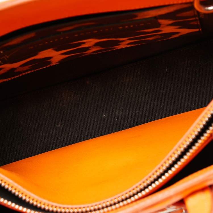 Pre Owned Giuseppe Zanotti Neon Orange Croc Embossed Leather G17 Top Handle Bag