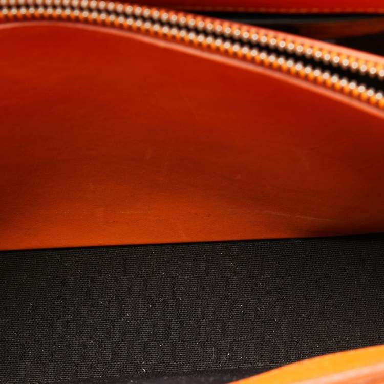 Pre Owned Giuseppe Zanotti Neon Orange Croc Embossed Leather G17 Top Handle Bag