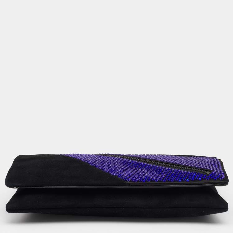 Pre Owned Giuseppe Zanotti Black Suede and Leather Embellished Zip Clutch