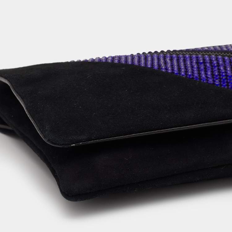 Pre Owned Giuseppe Zanotti Black Suede and Leather Embellished Zip Clutch