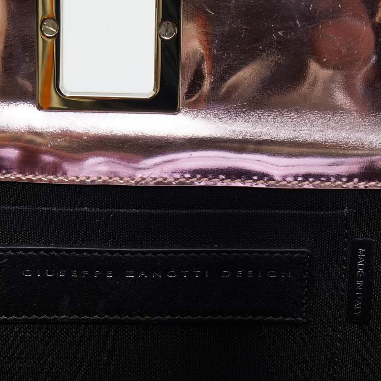 Pre Owned Giuseppe Zanotti Metallic Pink Patent Leather And Metal Box Crossbody Bag