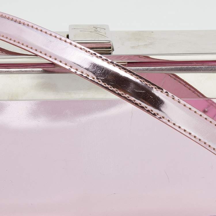 Pre Owned Giuseppe Zanotti Metallic Pink Patent Leather And Metal Box Crossbody Bag