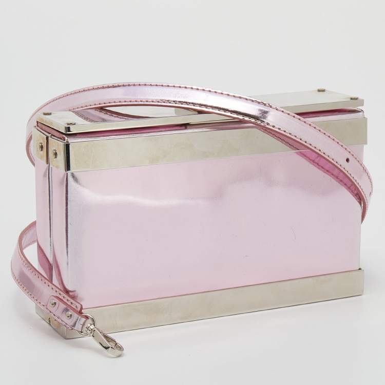 Pre Owned Giuseppe Zanotti Metallic Pink Patent Leather And Metal Box Crossbody Bag