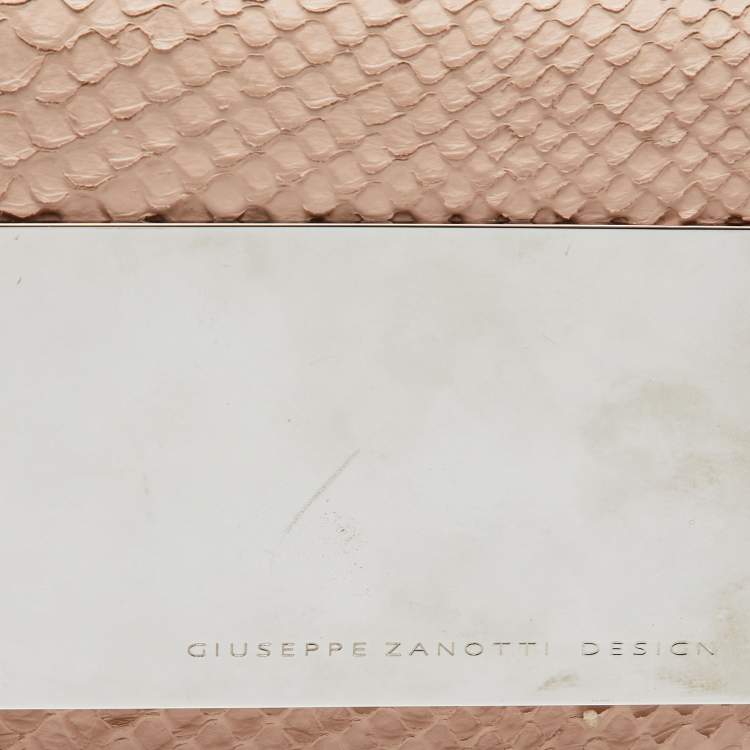 Pre Owned Giuseppe Zanotti Beige Python Embossed Leather Metal Trapezoid Clutch