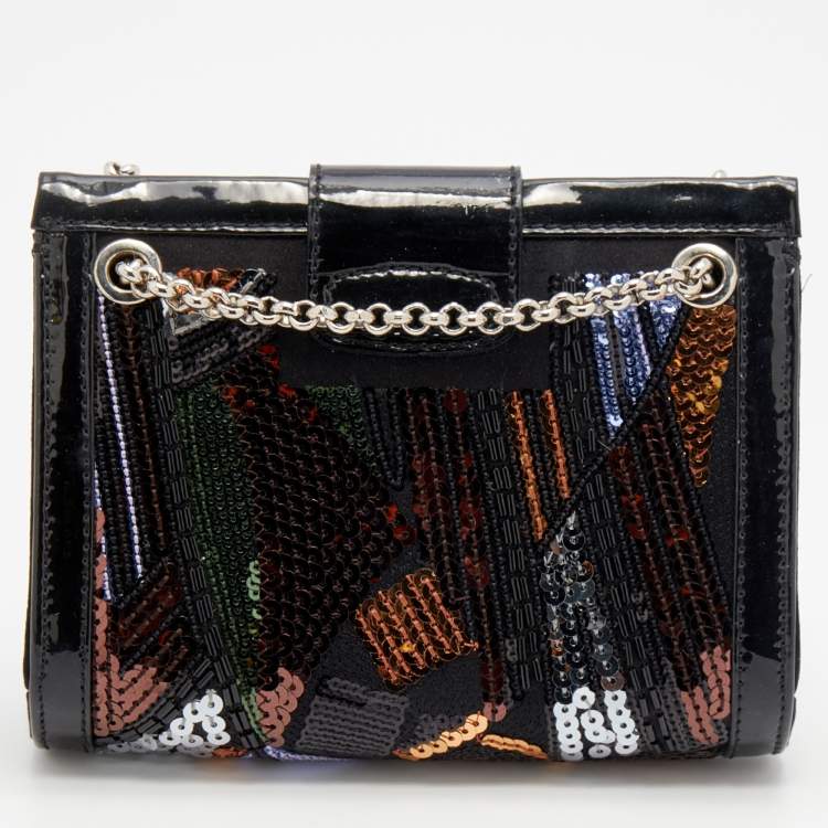 Pre Owned Giuseppe Zanotti Multicolor Sequin and Patent Leather Chain Clutch