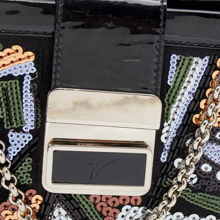 Pre Owned Giuseppe Zanotti Multicolor Sequin and Patent Leather Chain Clutch