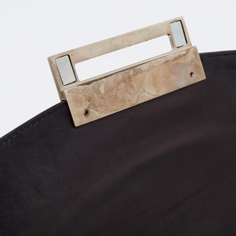 Pre Owned Giuseppe Zanotti Black Pleated Patent Leather Flap Clutch