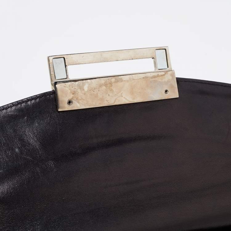 Pre Owned Giuseppe Zanotti Black Pleated Patent Leather Flap Clutch