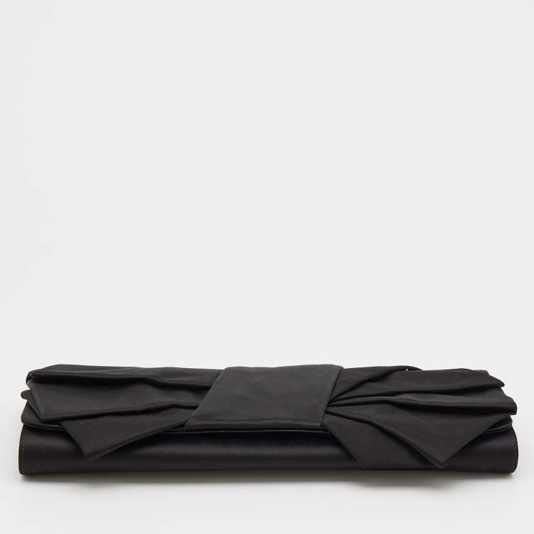Pre Owned Giuseppe Zanotti Black Satin Bow Flap Clutch