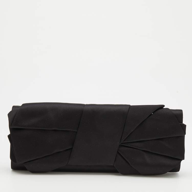 Pre Owned Giuseppe Zanotti Black Satin Bow Flap Clutch