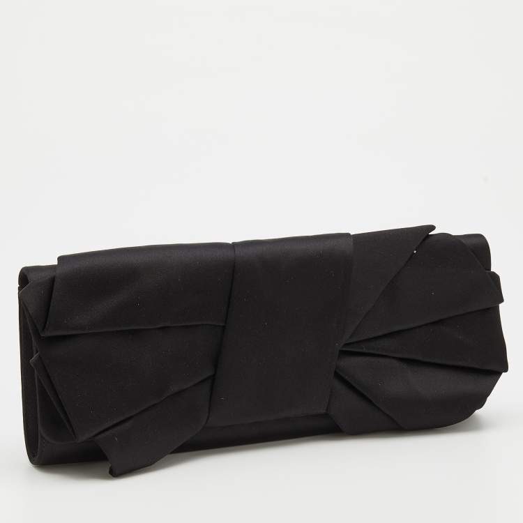 Pre Owned Giuseppe Zanotti Black Satin Bow Flap Clutch