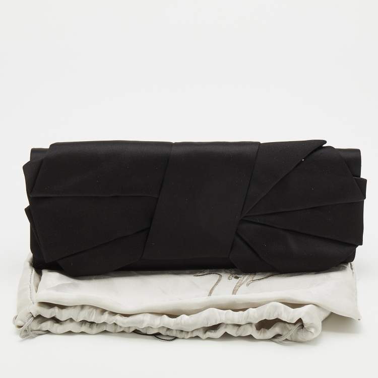 Pre Owned Giuseppe Zanotti Black Satin Bow Flap Clutch