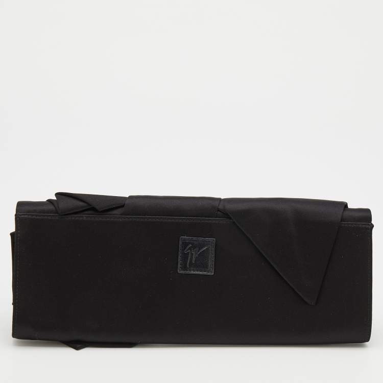Pre Owned Giuseppe Zanotti Black Satin Bow Flap Clutch