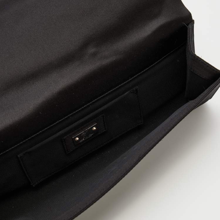 Pre Owned Giuseppe Zanotti Black Satin Bow Flap Clutch