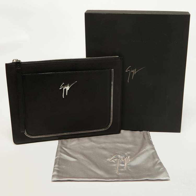 Pre Owned Giuseppe Zanotti Black Leather Zip Detail Marcel Clutch