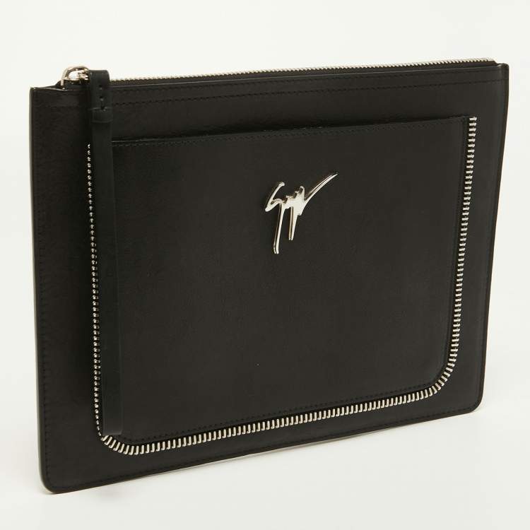Pre Owned Giuseppe Zanotti Black Leather Zip Detail Marcel Clutch