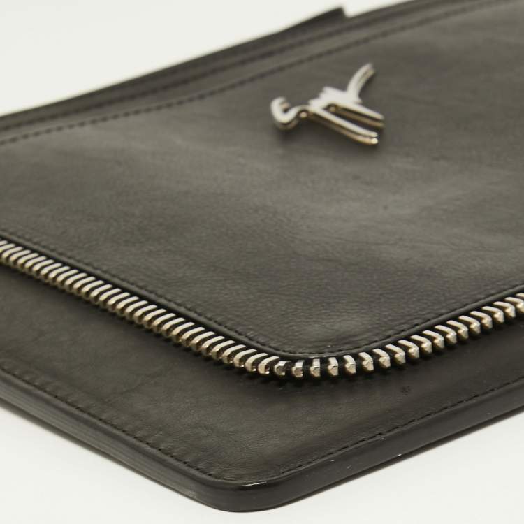Pre Owned Giuseppe Zanotti Black Leather Zip Detail Marcel Clutch