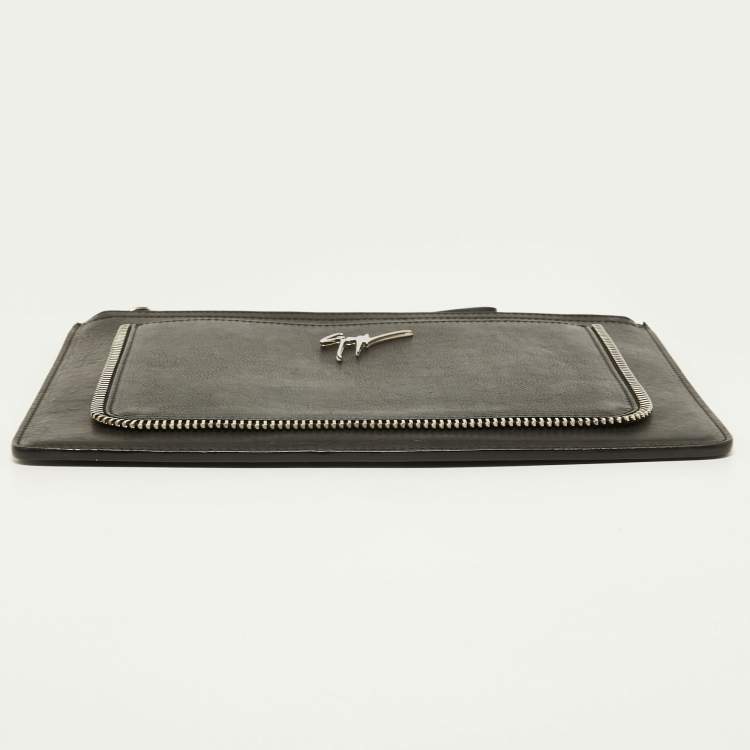 Pre Owned Giuseppe Zanotti Black Leather Zip Detail Marcel Clutch