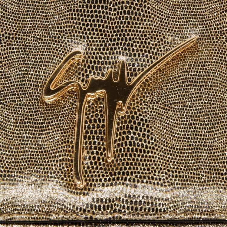 Pre Owned Giuseppe Zanotti Gold Lizard Effect Leather Chain Flap Shoulder Bag