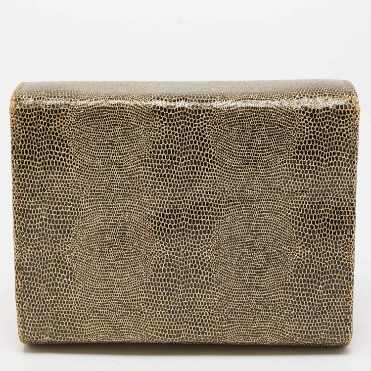 Pre Owned Giuseppe Zanotti Gold Lizard Effect Leather Chain Flap Shoulder Bag