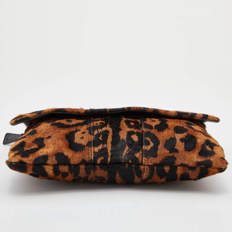 Pre Owned Giuseppe Zanotti Brown Leopard Print Calfhair Flap Clutch