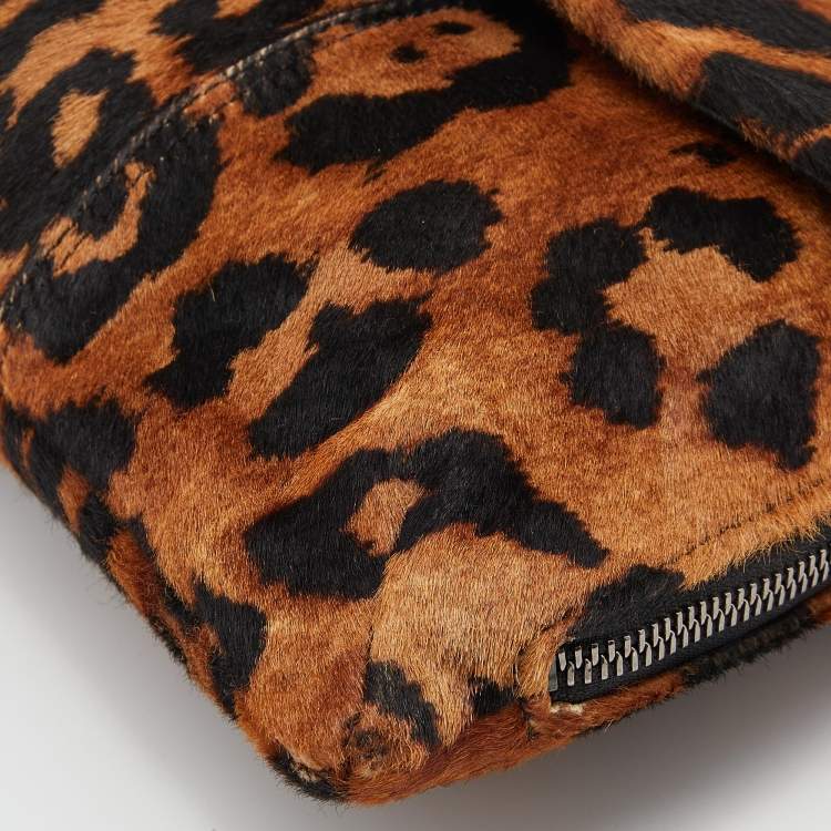Pre Owned Giuseppe Zanotti Brown Leopard Print Calfhair Flap Clutch