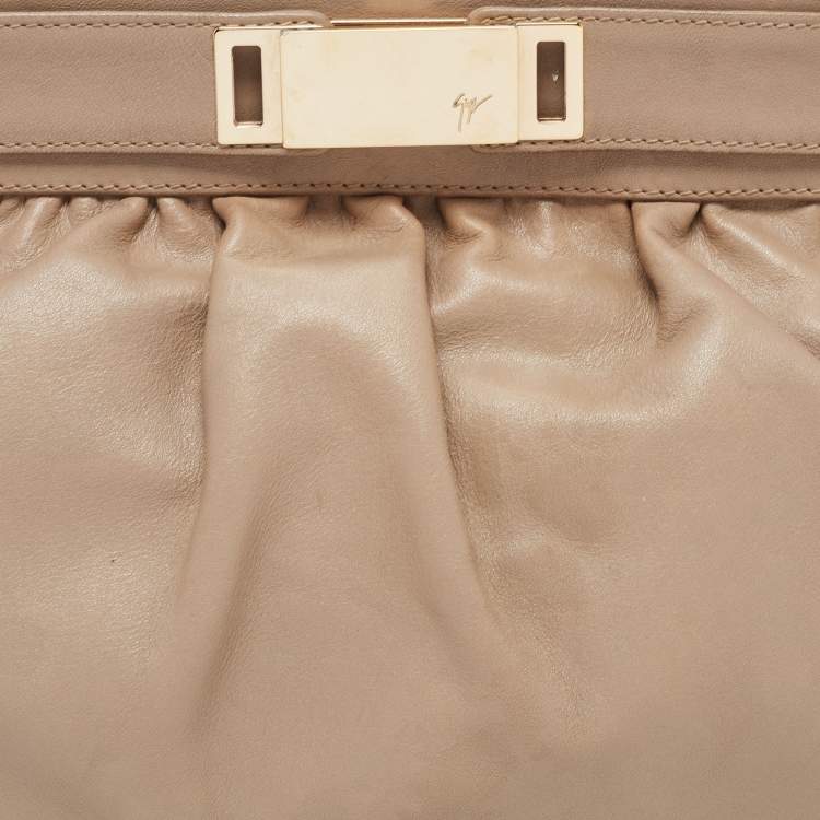 Pre Owned Giuseppe Zanotti Beige Leather Oversized Clutch