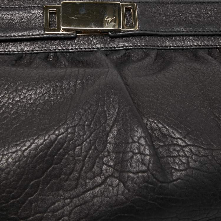 Pre Owned Giuseppe Zanotti Black Grained Leather Oversized Clutch