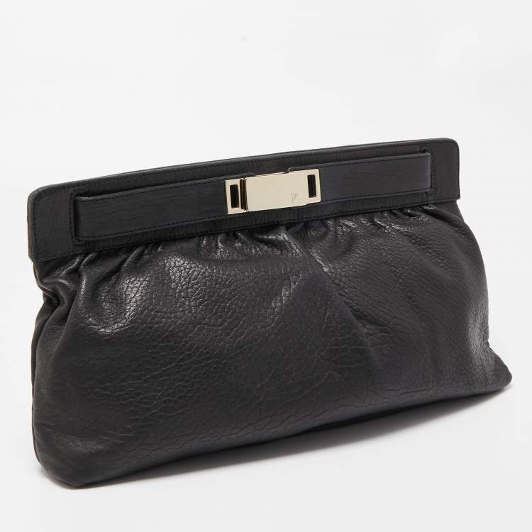 Pre Owned Giuseppe Zanotti Black Grained Leather Oversized Clutch