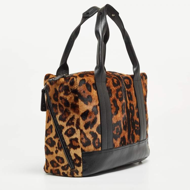 Pre Owned Giuseppe Zanotti Black/Brown Leopard Print Calf Hair and Leather Satchel