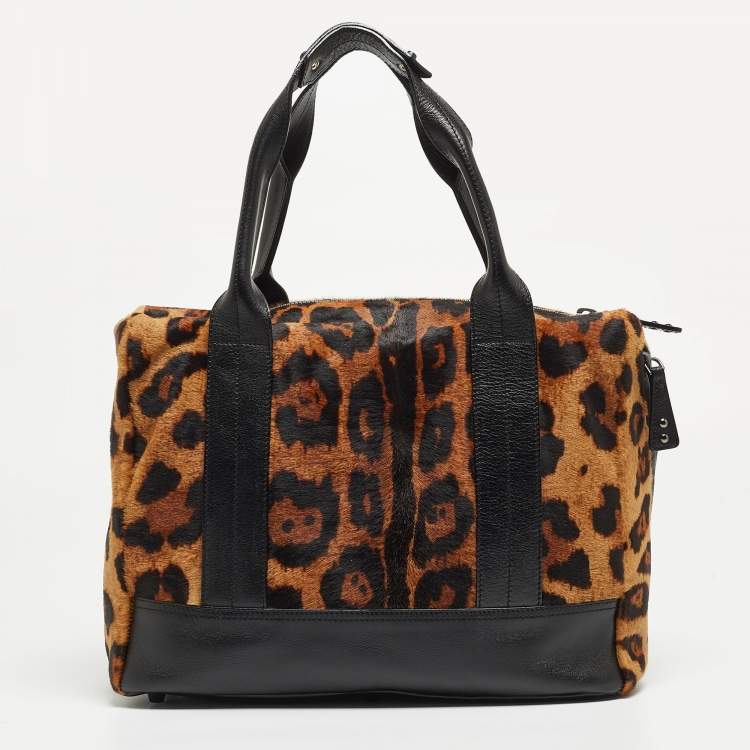 Pre Owned Giuseppe Zanotti Black/Brown Leopard Print Calf Hair and Leather Satchel
