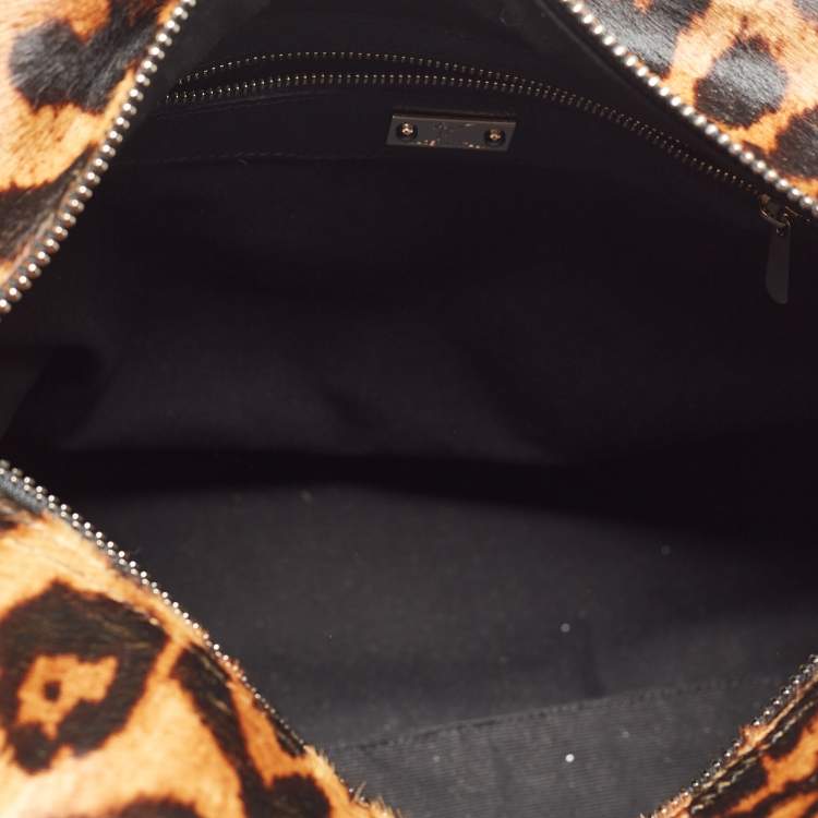 Pre Owned Giuseppe Zanotti Black/Brown Leopard Print Calf Hair and Leather Satchel