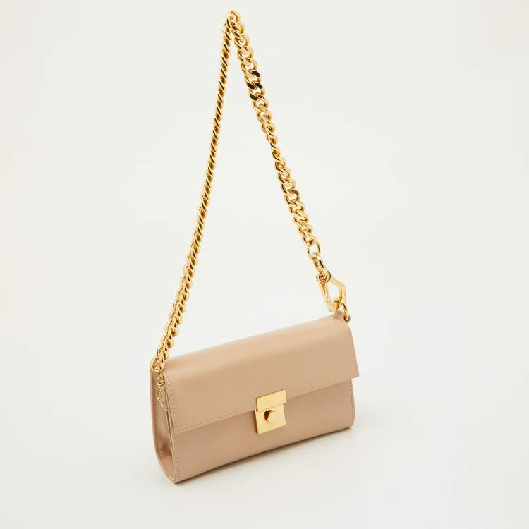 Pre Owned Giuseppe Zanotti Beige Leather Chain Wristlet Clutch