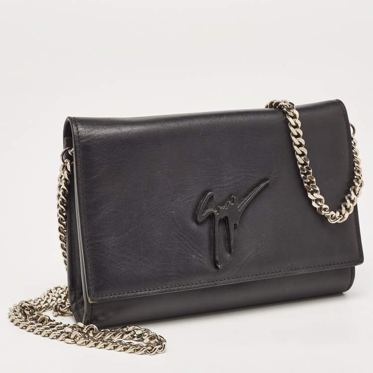 Pre Owned Giuseppe Zanotti Black Leather Logo Crossbody Bag