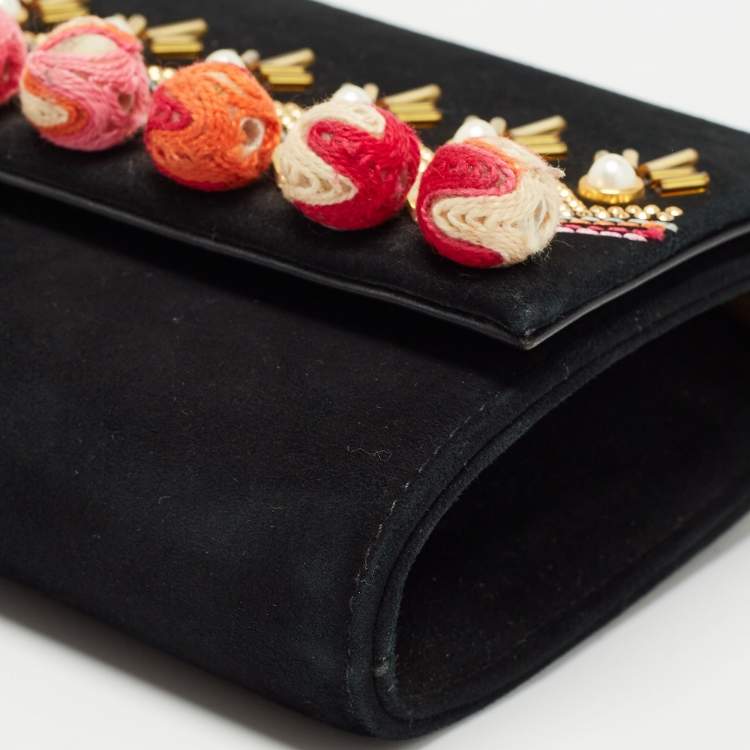 Pre Owned Giuseppe Zanotti Black Suede Diwali Motif Jaya Chain Clutch