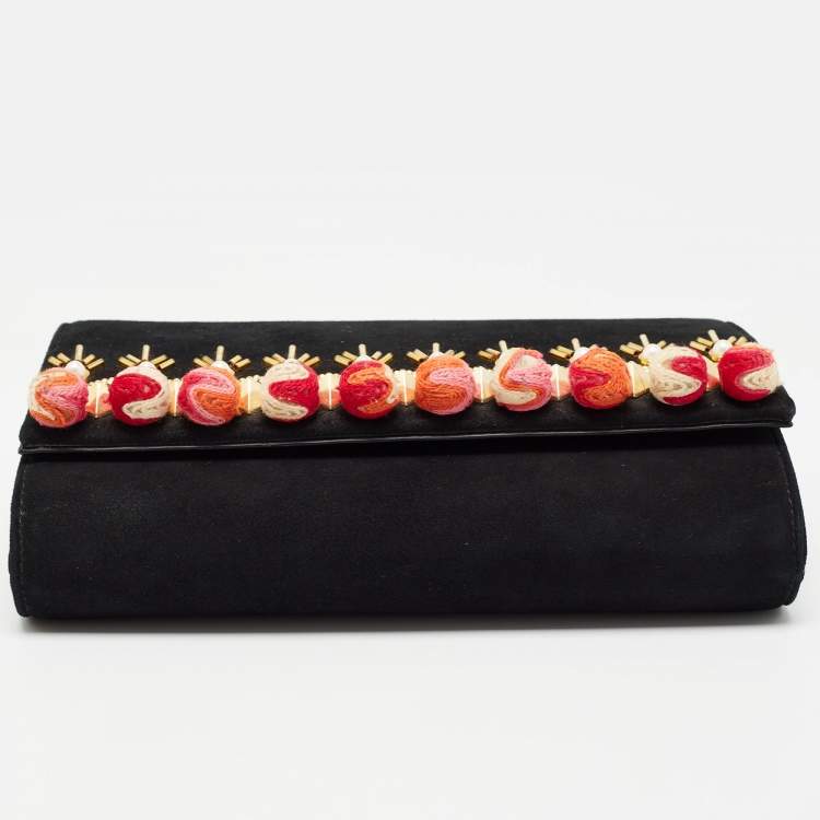Pre Owned Giuseppe Zanotti Black Suede Diwali Motif Jaya Chain Clutch