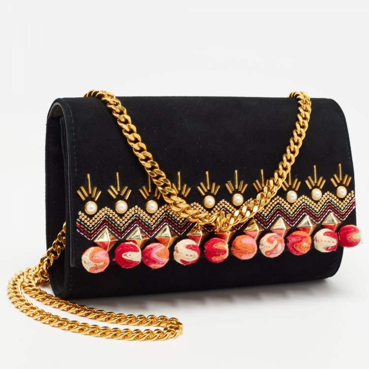 Pre Owned Giuseppe Zanotti Black Suede Diwali Motif Jaya Chain Clutch