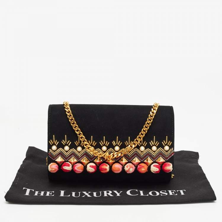 Pre Owned Giuseppe Zanotti Black Suede Diwali Motif Jaya Chain Clutch