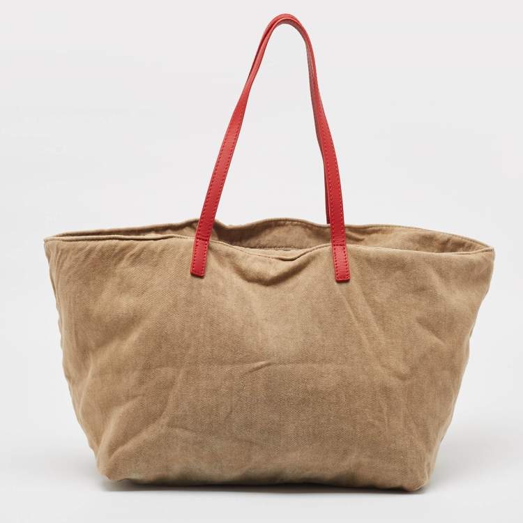 Pre Owned Giuseppe Zanotti Brown Denim Logo Shopper Tote