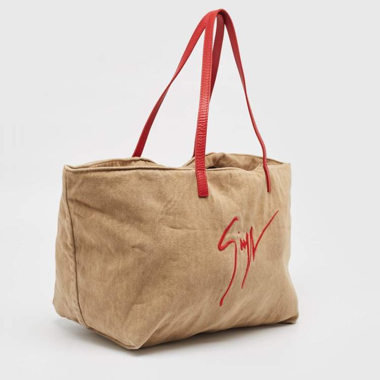 Pre Owned Giuseppe Zanotti Brown Denim Logo Shopper Tote